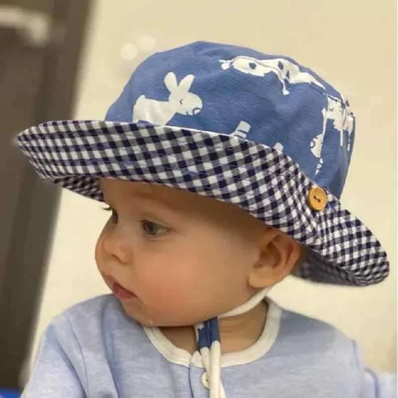 Caps Hats Summer childrens cotton cartoon bucket hat boys printed floral baby hat childrens hat H241223