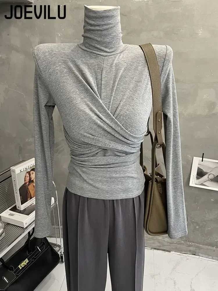 Turtleneck Base Shirt Womens Sexy Twisted Top Korean Fashion Ultra Thin Long Sved T-shirt Autumn and Winter Warm Plush Zipper W241223