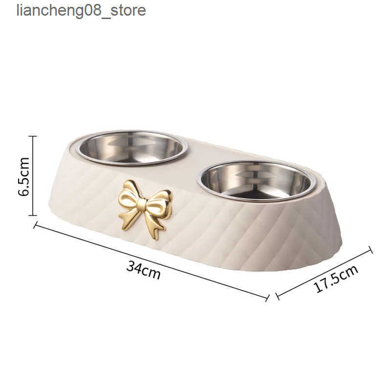 Dog Bowls Dishes Pet Bow-tie Cats Food Dog Stainless Steel Double Pet Drinking Double L240910
