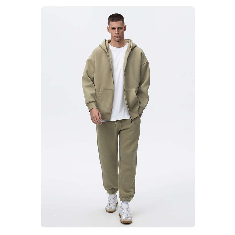 Wear Fleece Men's Double Zipper Coat Fog Home Thickened Hoodie