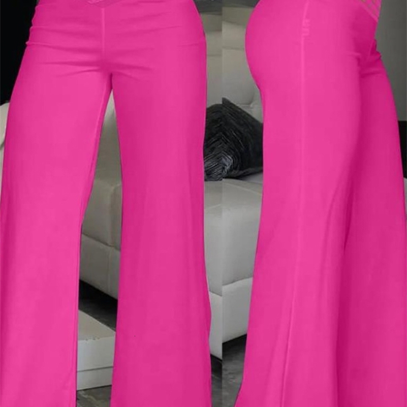 2024 Women Wide Leg Flared Pants Autumn Casual Crisscross Sheer Mesh Patch High Waist Trousers Y2k Streetwear Elegant Work Pant y241203