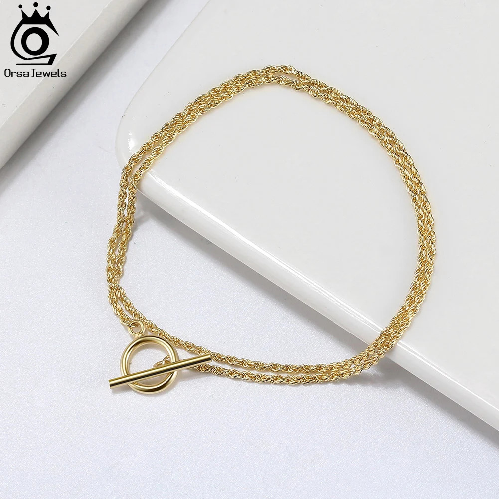 ORSA JEWELS 14K Gold 1.5MM Width Rope Chain Bracelet Double Layer 925 Sterling Silver Round Charm Bracelet Daily Jewelry SB121 241214