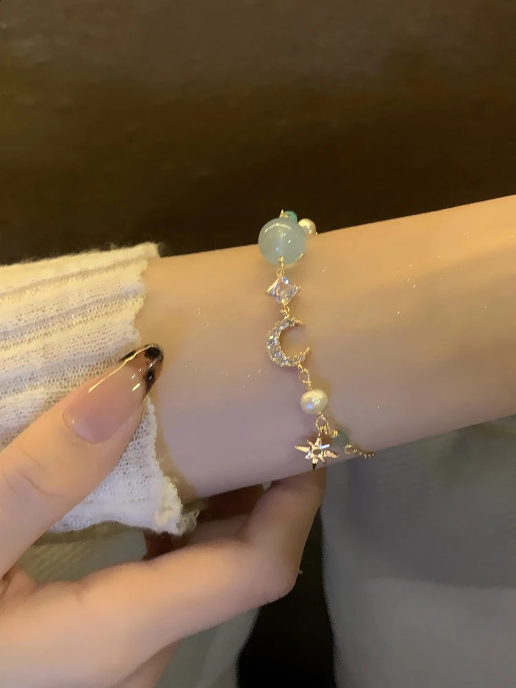 Blue Love Vintage Aquamarine Pearl Bracelet Trendy Summer Sweet Fashion Hand Chain Jewelry Accessories 241220