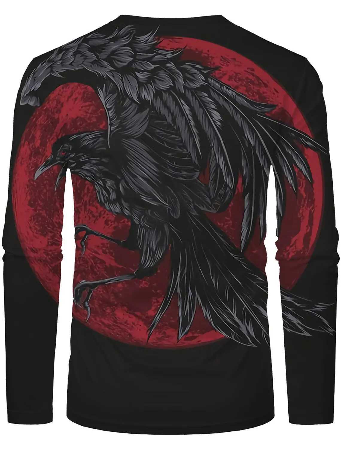 Retro mens long sleeved eagle pattern 3D printed outdoor street long sleeved sports fashionable long sleeved casual oversized top M241223