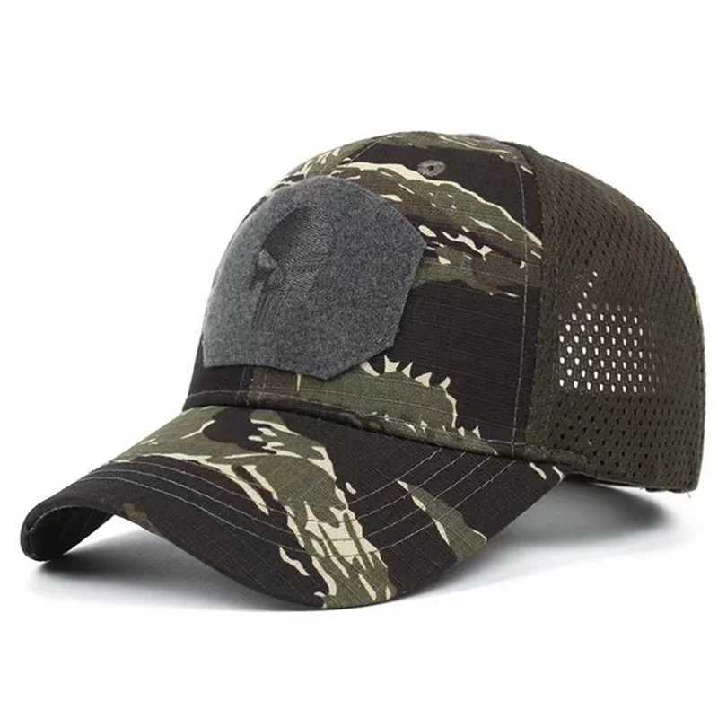 Caps Hats Outdoor camouflage adjustable hat summer mesh breathable tactical skull embroidery fishing hunting snap button baseball cap H241223