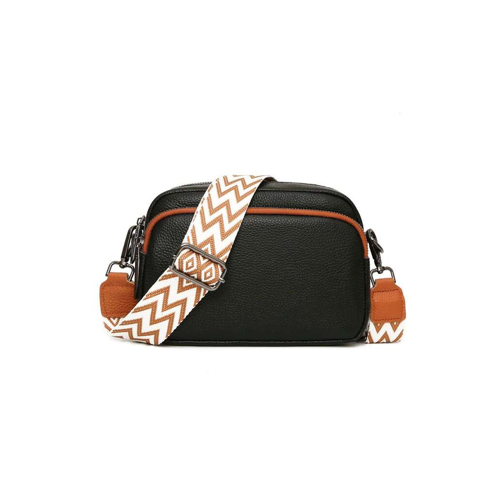 Genuine leather simple contrasting color small square fashionable and versatile crossbody bag, top layer cowhide texture women's bag