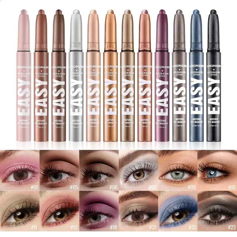 Smoky Dark Black Eyeshadow Pencil Stick Waterproof Pearlescent Matte Metallic Glitter Eye Shadow Highlighter Pen Make Up Tool 241223