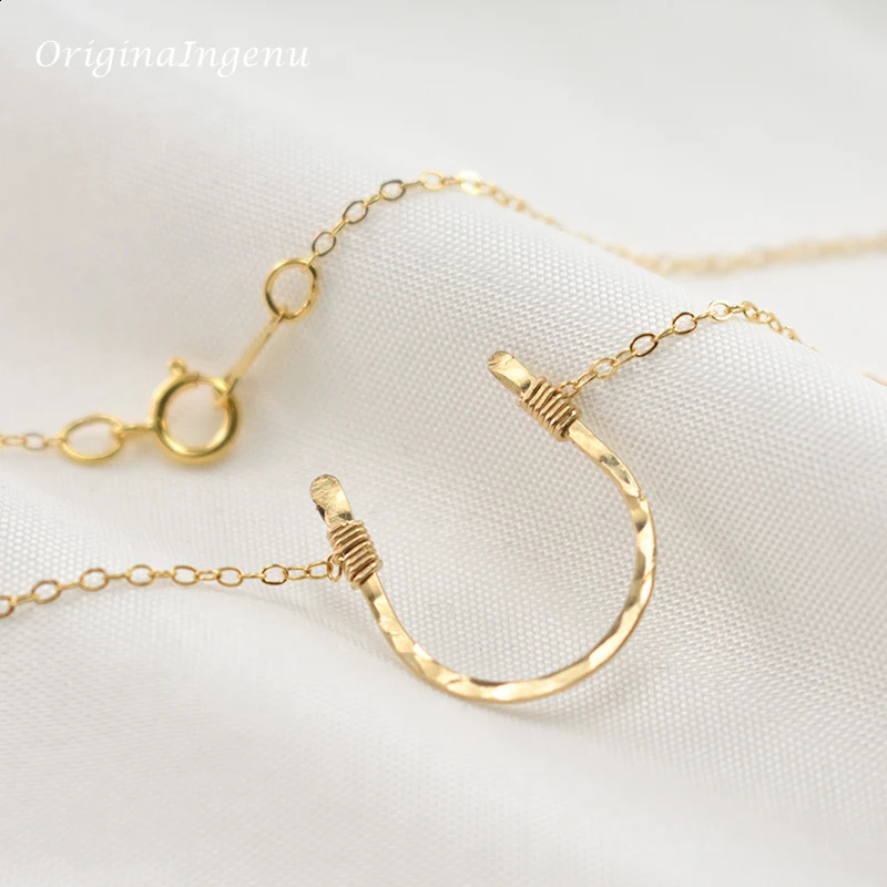 925 Silver Hammered Letter U Pendant Handmade Horseshoe Necklaces Gold Filled Choker Kolye Vintage Jewelry Boho Women Necklace 241220