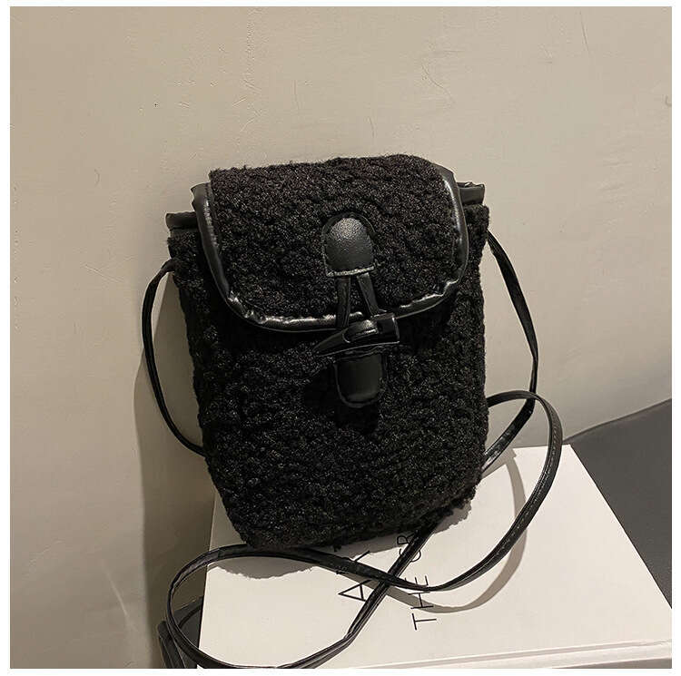 New Fur Phone Contrasting Color, Simple Stylish Single Shoulder Crossbody Small Bag, Women's Autumn And Winter Retro Lamb Fleece Bag