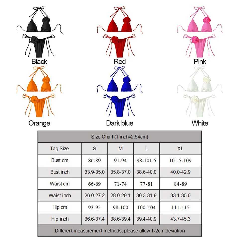 Sexy Bikini Swimsuit Suit 3D Flowers Halter Strappy Bikini Women Swimwear Female Swimsuit 2pcs Bikini Set Bather Bathing SuitXJ241223