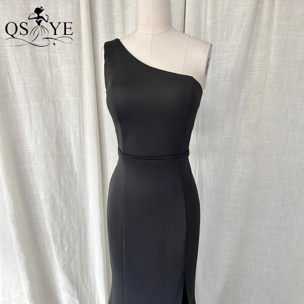 One Shoulder Simple Black Evening Dresses Mermaid Long Prom Gown Sexy Open Split Elastic Satin Plain Women Party Formal Dress 241217