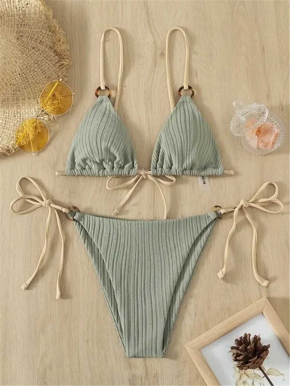 Sexy String Lace-up Micro Triangle Bikinis Set Mini Thong Swimsuits Women Swimwear Bathing Suit Bikini Tanga Mujer Biquinis SwimXJ241223