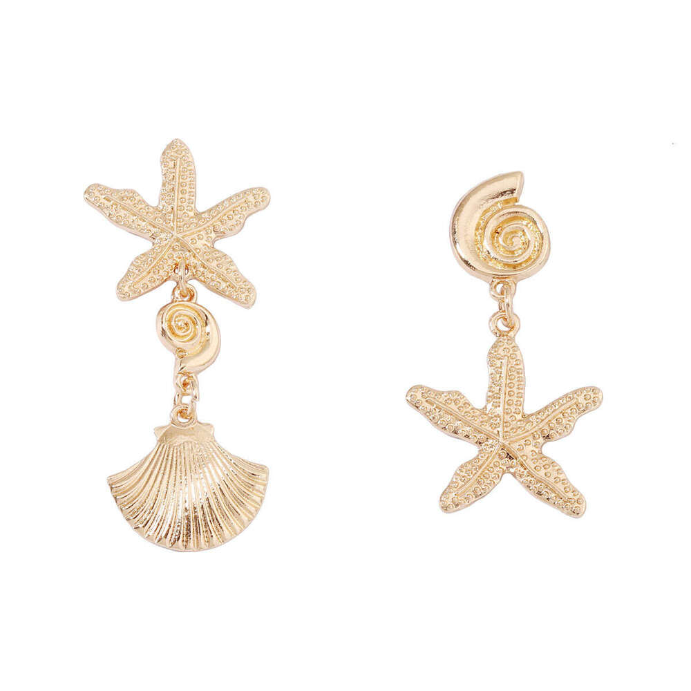 vacation style earrings, light gold starfish shell, versatile temperament