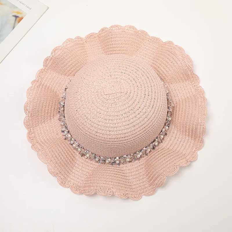 Caps Hats Summer Childrens Straw Hat Set Princess Lace Sun Hat Sweet Childrens Shoulder Bag Travel Sunscreen Hat H241223