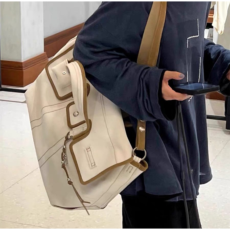 Brand Canvas Contrast Color Square Tote Designer Handbag Messenger Crossbody Bag Unisex Large Capacity Shoulder Shopping Bags