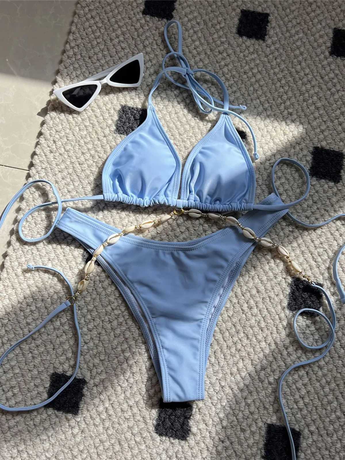 5 Colors Sexy Halter Shell Brazilian Bikini Female Swimsuit Women Swimwear Two-pieces Bikini set Bather Bathing Suit Swim K5469XJ241223