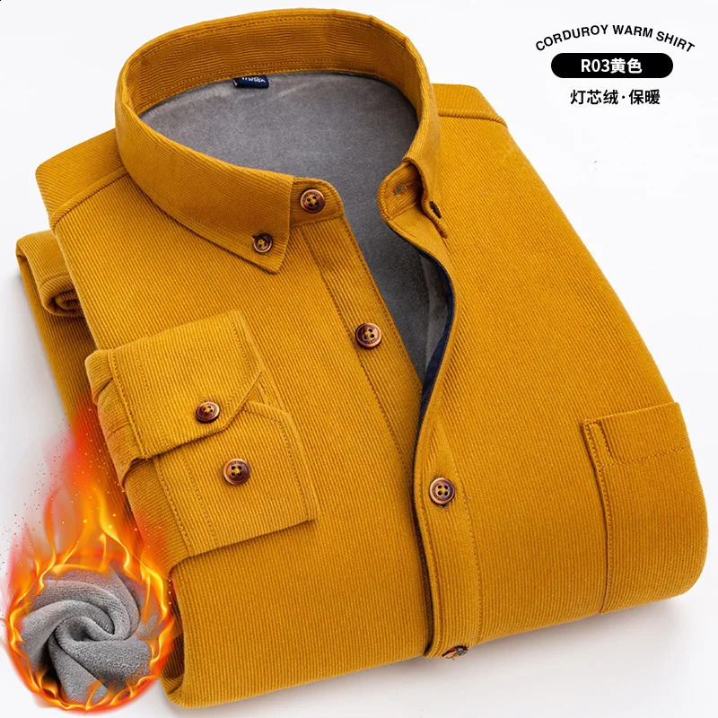 autumn and winter velvet thickened large size corduroy casual non-iron mens long-sleeved shirt high quality solid color 241223
