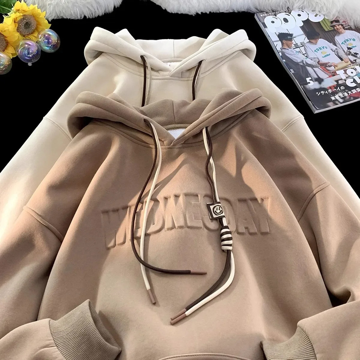 3D Letter Casual Loose Mens Hooded Sweatshirt Thickened Fleece Warm Hoodies Autumn Winter Basic Hooded Pullover for Men Hoodies 241219