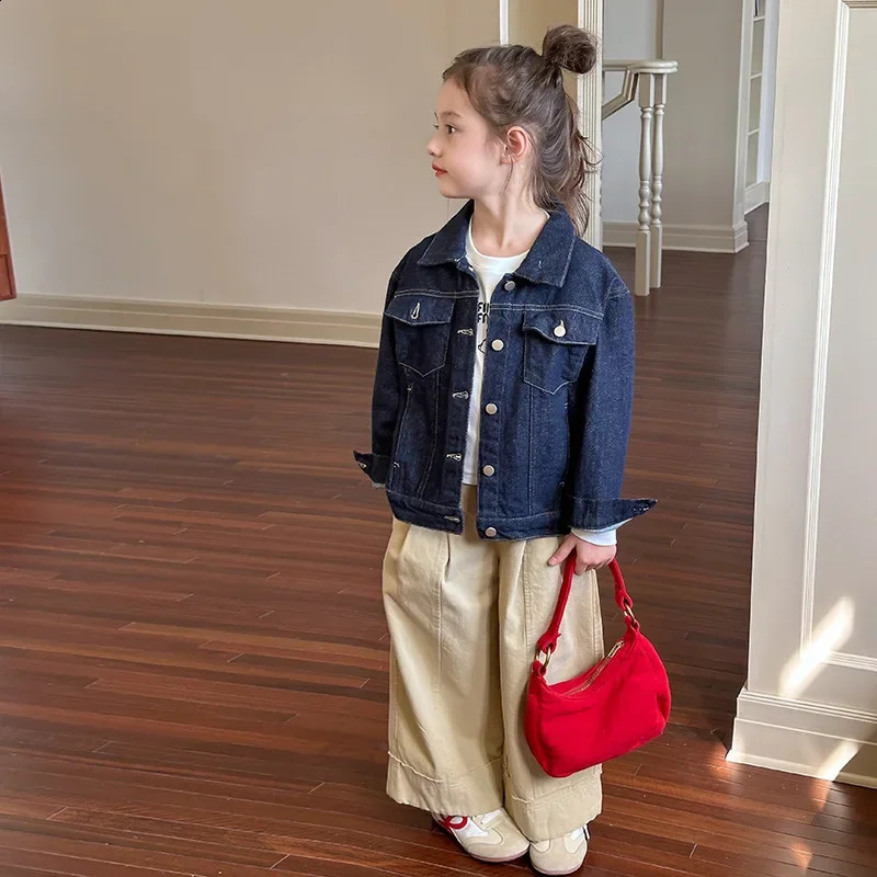 Children Clothes Denim Jacket Autumn Casual Korean Style Boys and Girls Solid Color Fashionable Kids Casual Jacket 241223