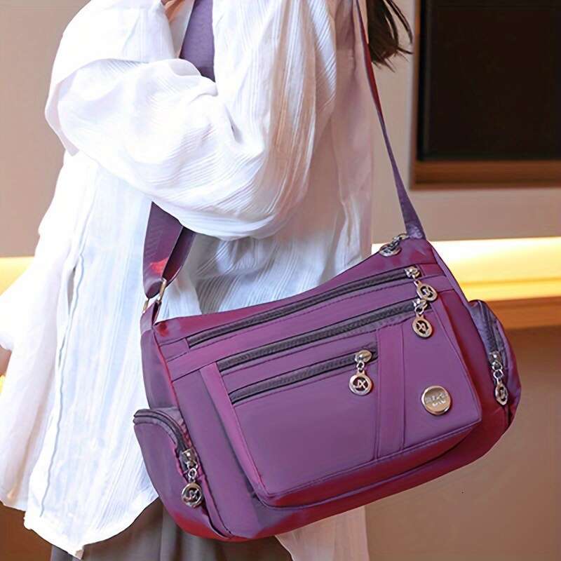 Nylon Casual Waist Pack Tassel Detail, Lightweight Travel Shoulder Bag, Adjustable Strap, Zipper Closure, Polyester ed, Multi-Pocket Design, with No W