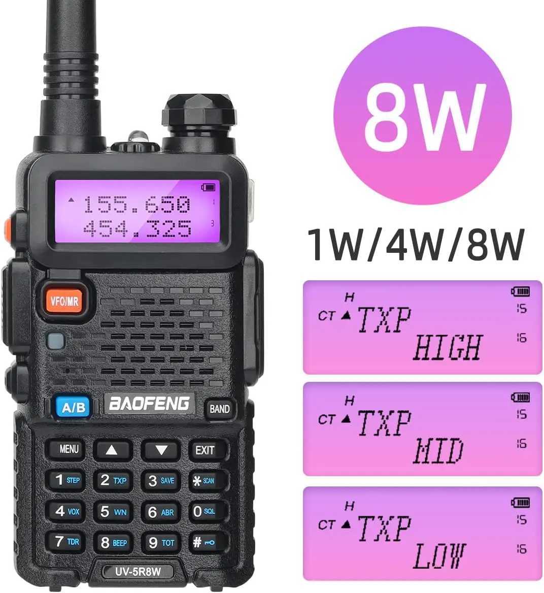 1/2X Baofeng UV-5R 8W Tri-Power Walkie Talkie High Power Dual Band Long Range 128CH Portable Handheld UV 5R Ham Two Way Ra Z241223