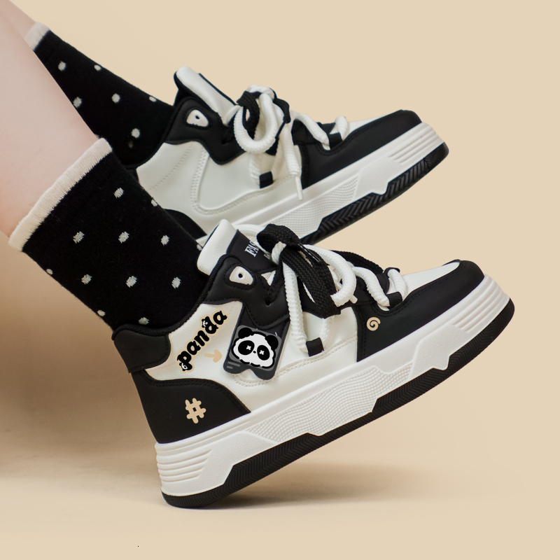 Amy And Michael 2025 Cute Anime Panda Lovely Girls Students High Top Sports Casual Sneakers Female Woman Vulcanize Shoes