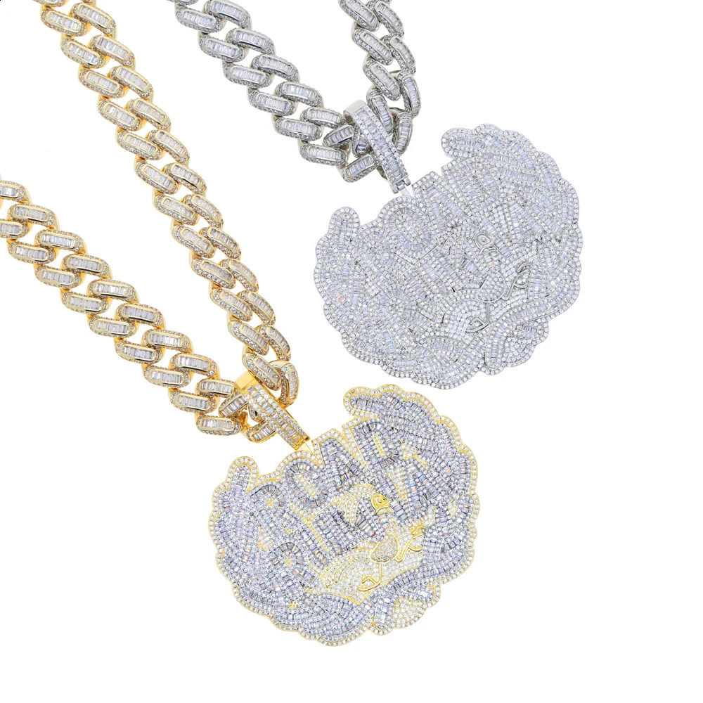 CZ Letter Road Runna Pendant Necklace Iced Out Cubic Zirconia Badge Charm With 14MM Cuban Chain Men Hip Hop Jewelry 241220