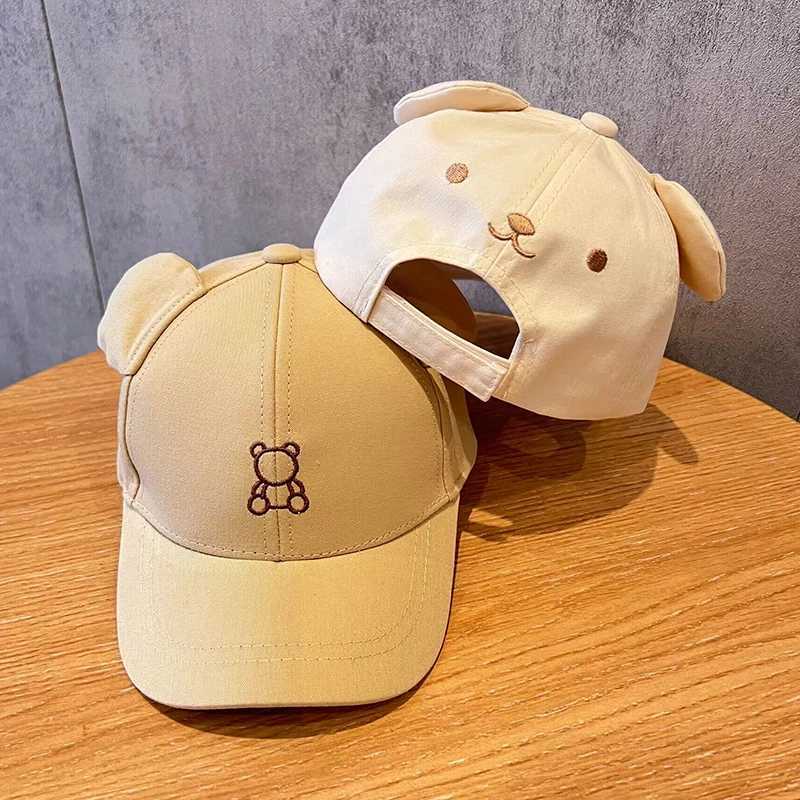Caps Hats Childrens summer snapshot hat cartoon bear ear baseball cap girl boy cute animal embroidery cotton childrens sun hat H241223