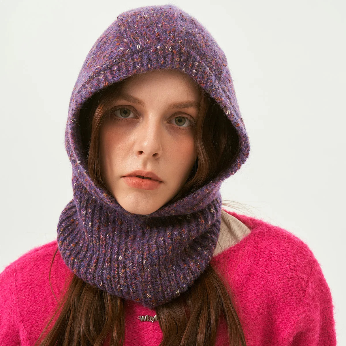 Women Knitted Hooded Caps Winter Wool Balaclava Hat Outdoor Warm Hats One-Piece Neck Collar Beanies Cap Gorras Para Mujer 241214