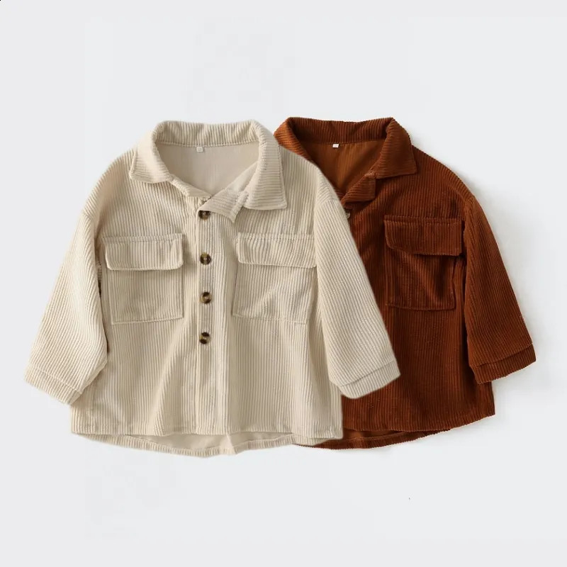 Fashion Baby Girl Boy Corduroy Shirt Jacket Pocket Infant Toddler Kids Spring Autumn Coat Child Outwear Baby Clothes 1-8Y 241223