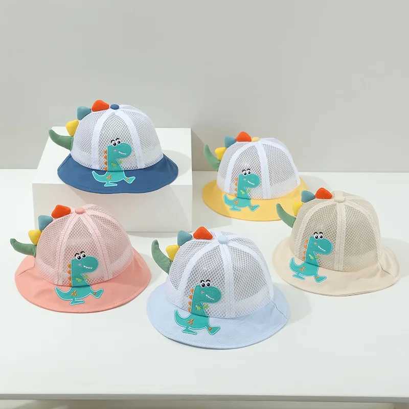 Caps Hats Cartoon dinosaur baby fisherman hat Korean spring and summer childrens outdoor sun hat boys and girls casual cute childrens bucket hat H2412