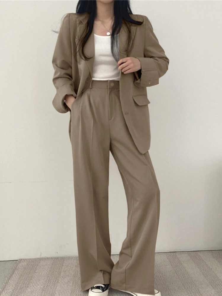 Women Suit Jacket Trousers Set Full Sleeve Single Breasted Pants Solid Elegant Suit Coat Autumn Winter Clothing 241220
