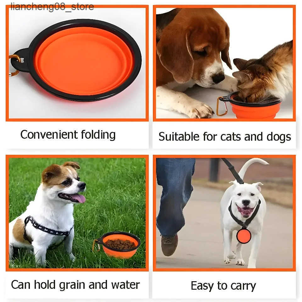 Dog Bowls Dishes Pet Dog Collapsible Bowl Folding 350ml Silicone Bowl Outdoor Travel Portable Puppy Food Container Feeder Dish Bowl Pet dog bowls L240