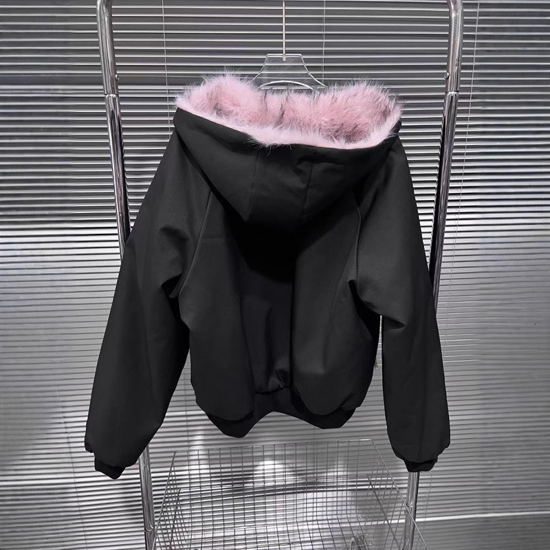 Fashion Women's Spliced Fur Design Hooded Coat Winter New Zipper Long Sleeves Jacket Female Trendy 33A2199
