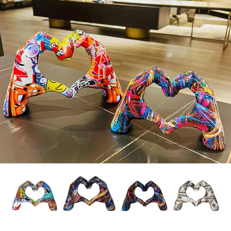 Heart Gesture Sculpture Resin Abstract Hand Love Statue Figurines Wedding Home Living Room Desktop Ornaments 241223