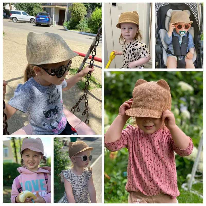 Caps Hats New straw baby hat for summer children boys and girls sun hat with ears beach children Panama hat childrens baseball hat Casquette children 