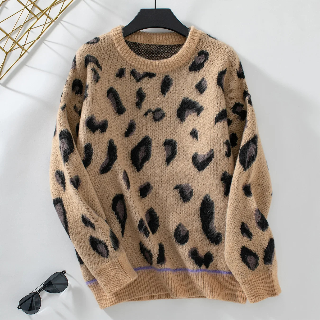 Women Leopard Print Sweaters Long Sleeve Knit Pullovers Round Neck Thick Jumpers Warm Casual Slight Strech High Street 241223