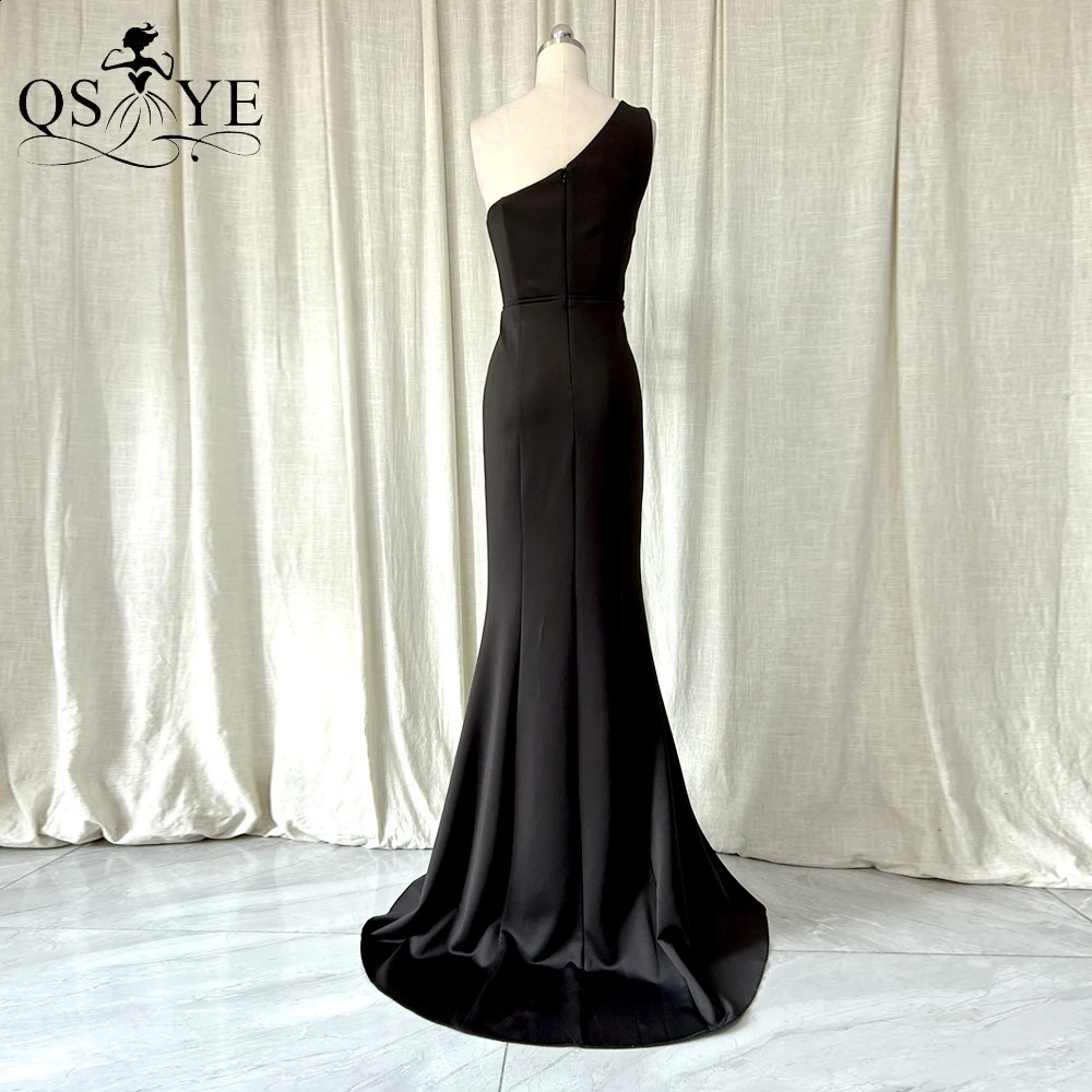 One Shoulder Simple Black Evening Dresses Mermaid Long Prom Gown Sexy Open Split Elastic Satin Plain Women Party Formal Dress 241217