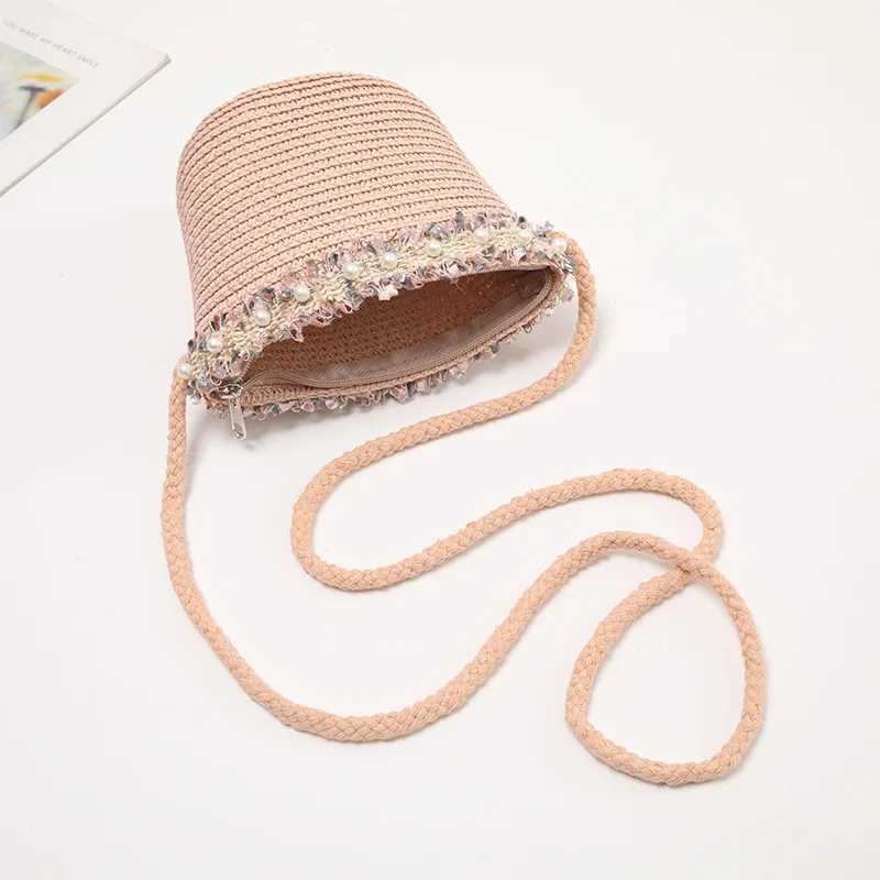 Caps Hats Summer Childrens Straw Hat Set Princess Lace Sun Hat Sweet Childrens Shoulder Bag Travel Sunscreen Hat H241223