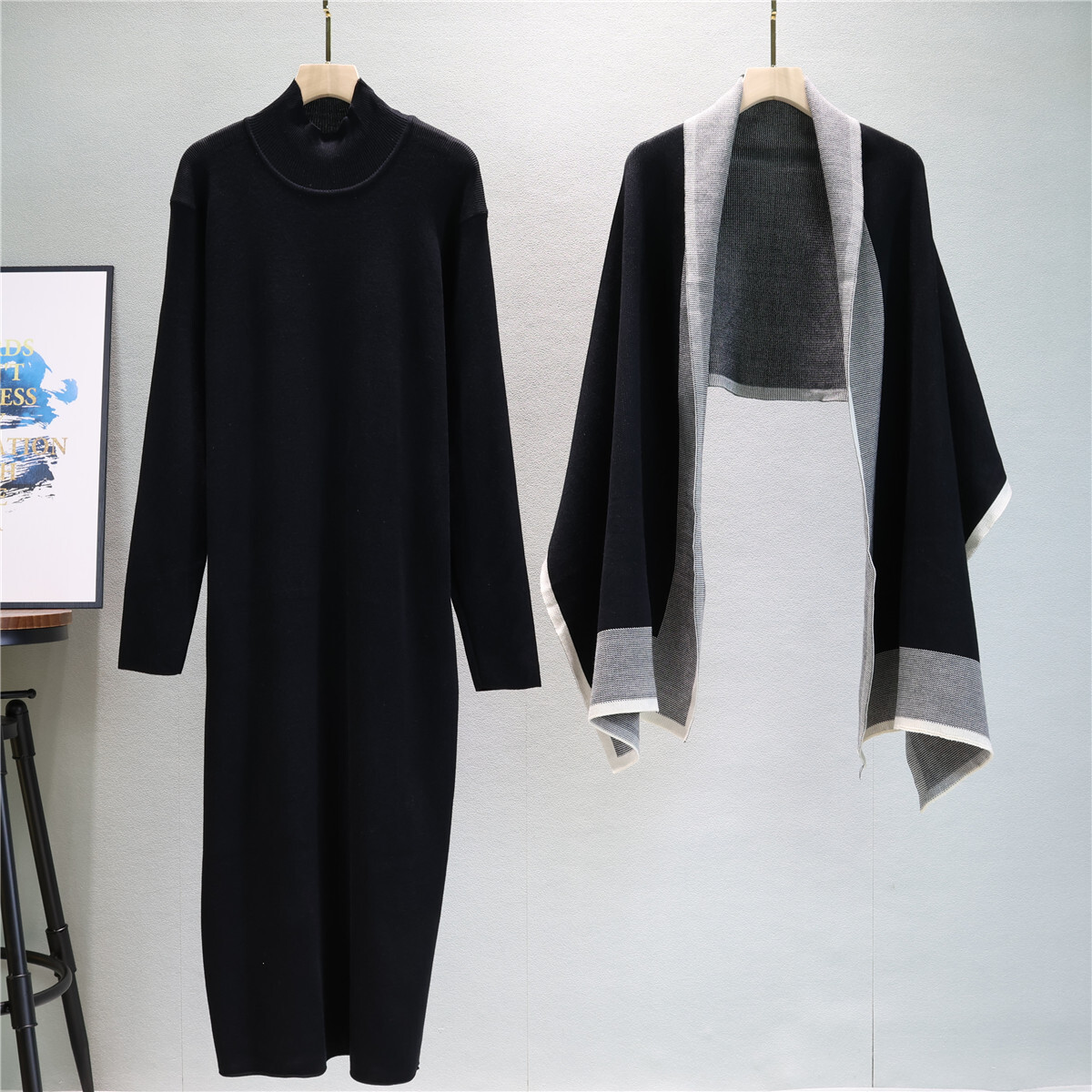 Elegant Women's Sets Knitted Tracksuit new Autumn Winter Long Dress And Scarf Two Piece Suit For Lady Outfit