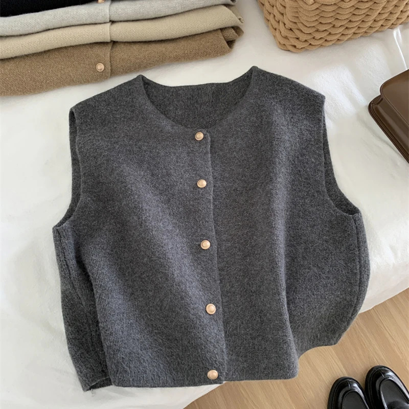 Autumn Women Cardigan Korean Elegant Knitted Sleeveless Female Casual Sweater Tanks Fashion Slim Ladies Tops 241220