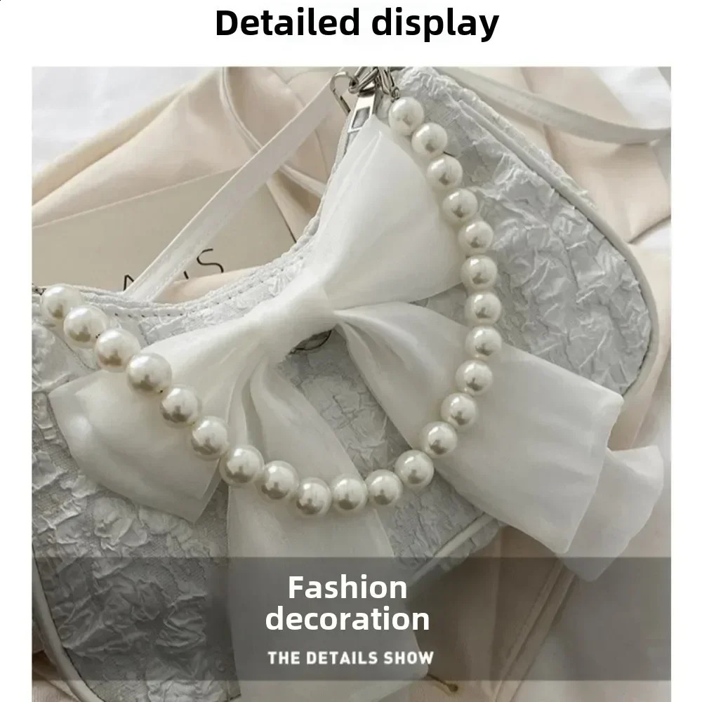 Pearl Female Bag Retro er Handbag Bow Crossbody Bags Fashion Canvas Womens 2024 Trend Shoulder bag Purses 241223