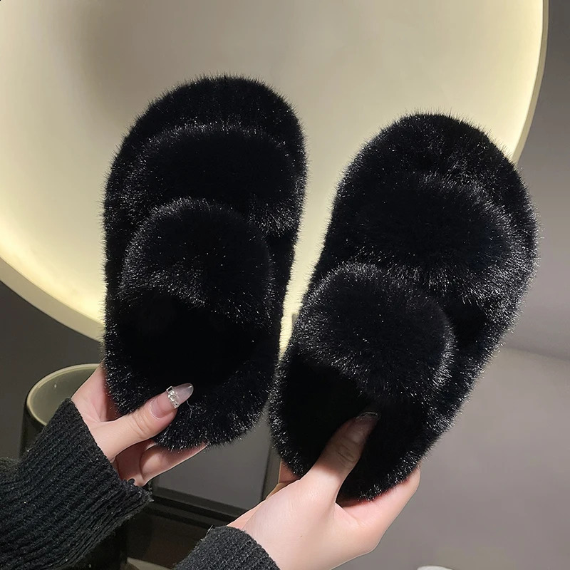Girls Winter Slippers Fur Plush Slip On Shoes Indoor Outdoor Children Sliders Warm Solid Color Anti-slip Fashion Kids Shoes 241223