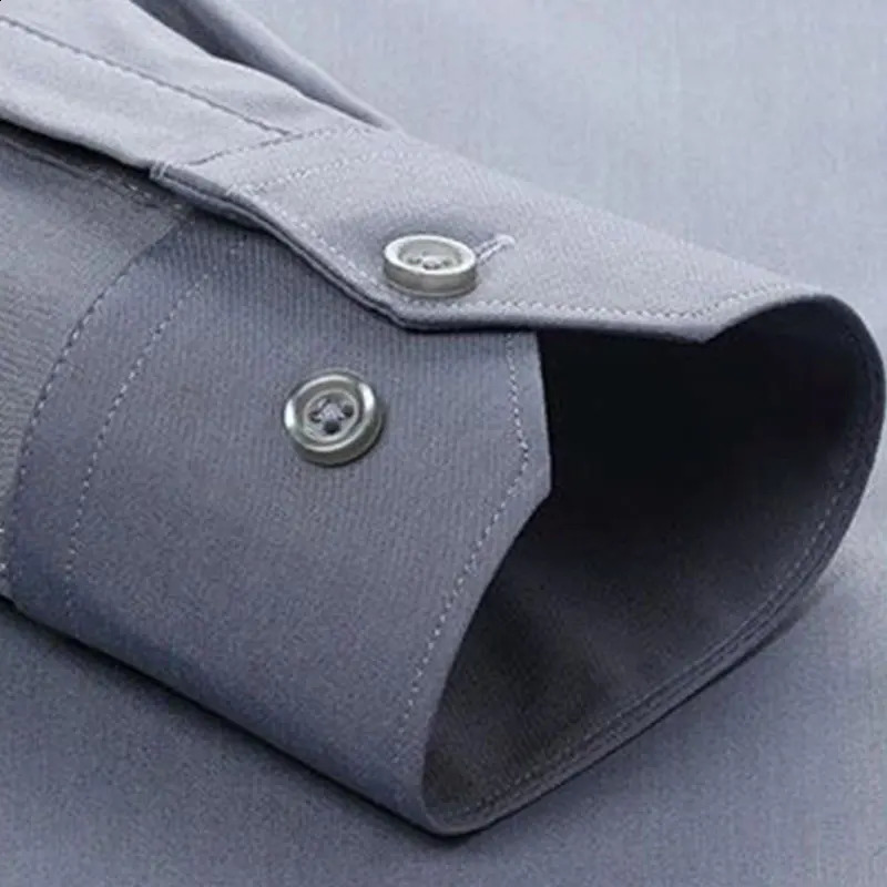 Mens autumn and winter elastic solid color long sleeve shirt free ironing wrinkle-proof business casual fashion slim fit 241223