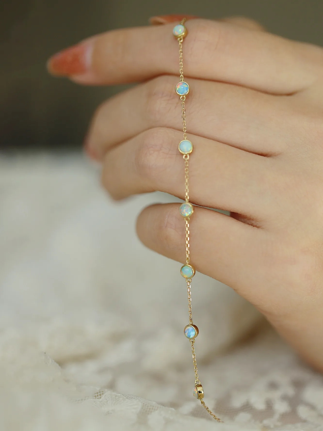 CCFJOYAS 100% Real 925 Sterling Silver Seven Round Mini Opal Bracelet for Women 18k Real Gold Plated Fine Retro Niche Jewelry 241220