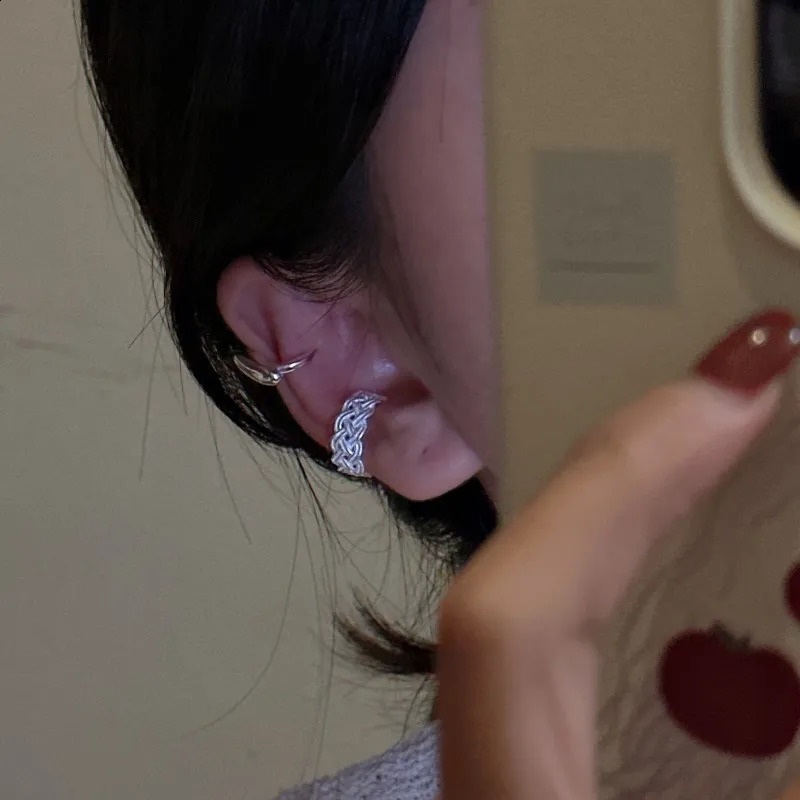 1 Piece Original 925 Sterling Silver Woven Fashion Clip On Earring Without Piercing Multi-Layer Ear Curff Woman 241220