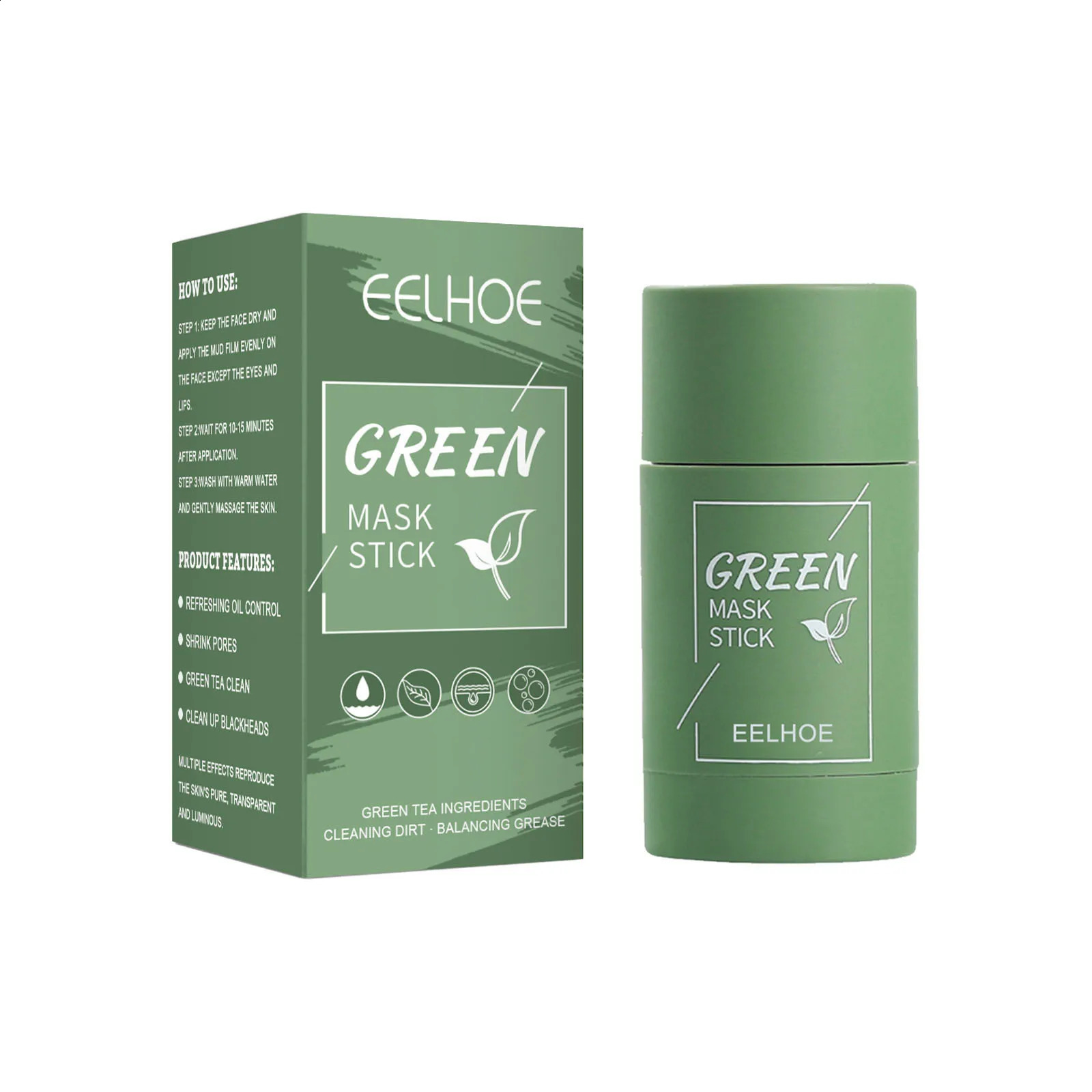 Green Tea Solid Cleansing Mask Dispel Acne Blemish Mark Blackhead Acne Smearing Mud Film Hydrating Mask 241223