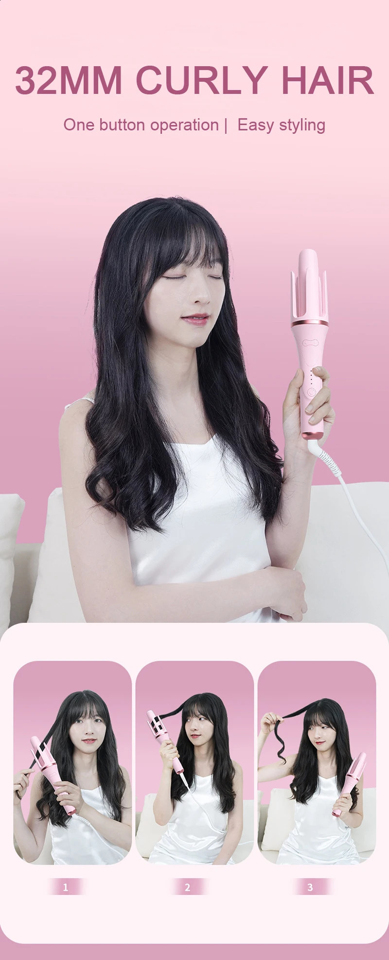 Automatic Curling Iron with Negative Ion for Smooth and Shiny Curls 32mm Ceramic Coating Auto Hair Curler Portable Home Travel 241223