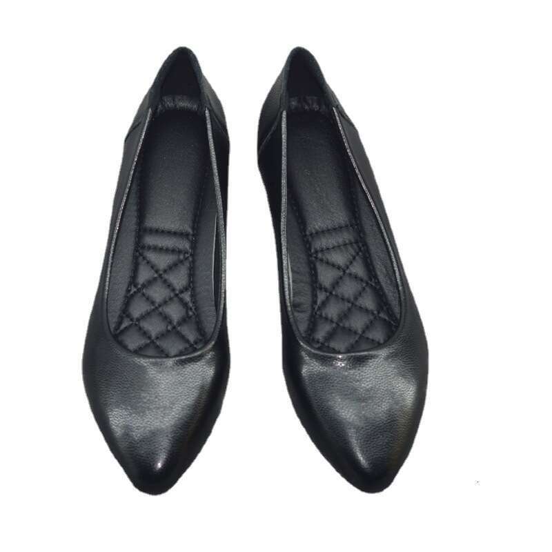 Summer Breathable Flight Attendant Women' Black Leather Hoe, Flat Bottomed, Work For A Long Time Without Getting Tired Tanding, Oft Oled Profeion