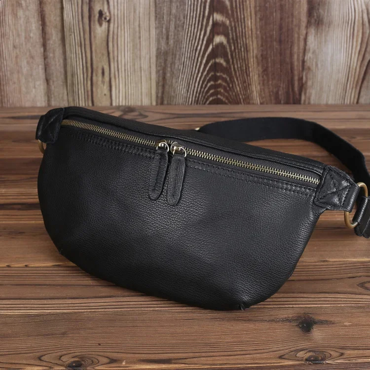 Real Leather Wait Bag Summer Outdoor Walking Bag Portable Waist Packs Crazy horse leather male fanny pack sling bag chest bag 241223